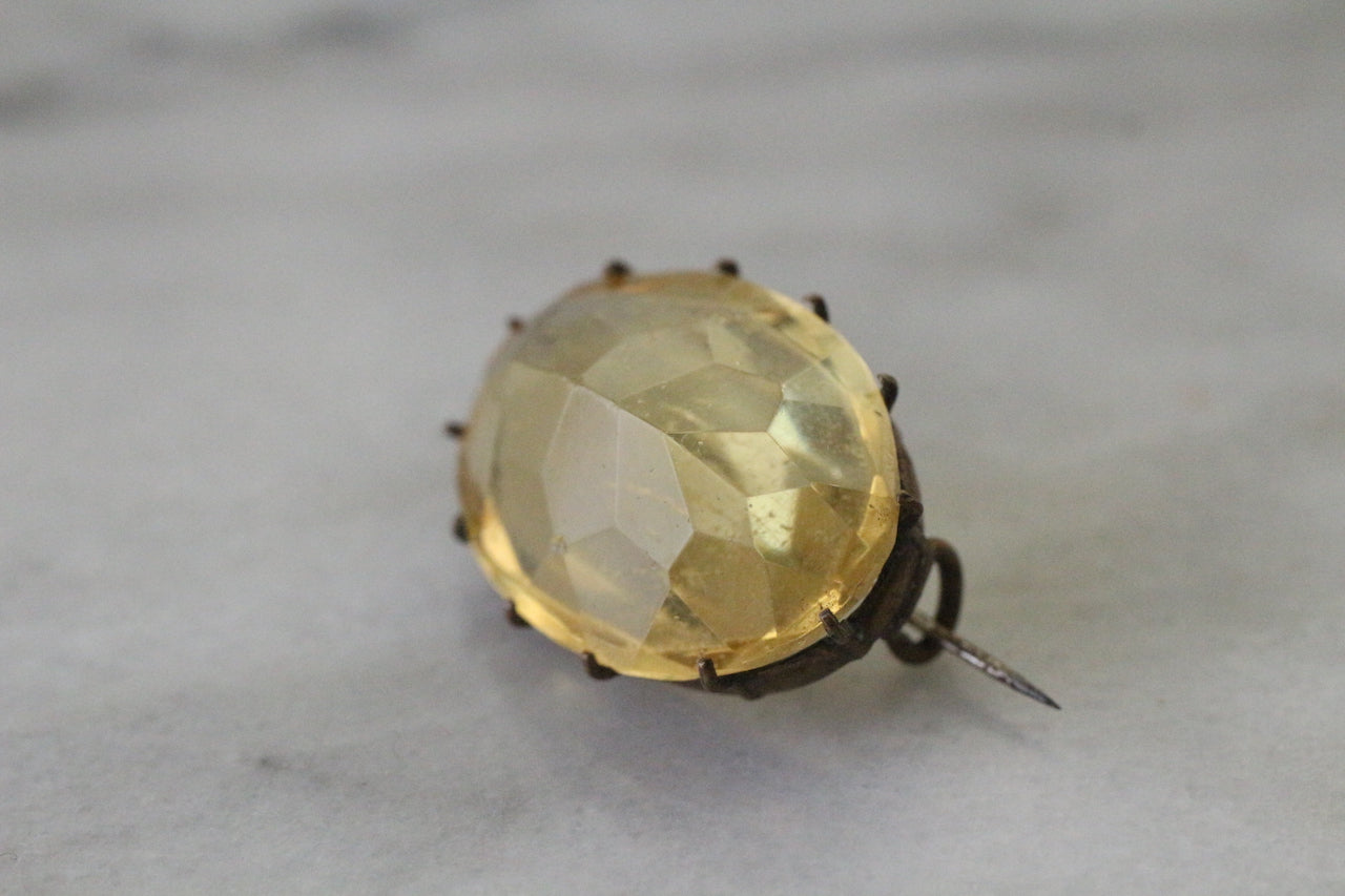 Antique Victorian Yellow Citrine Glass Faceted Oval Brooch Pin