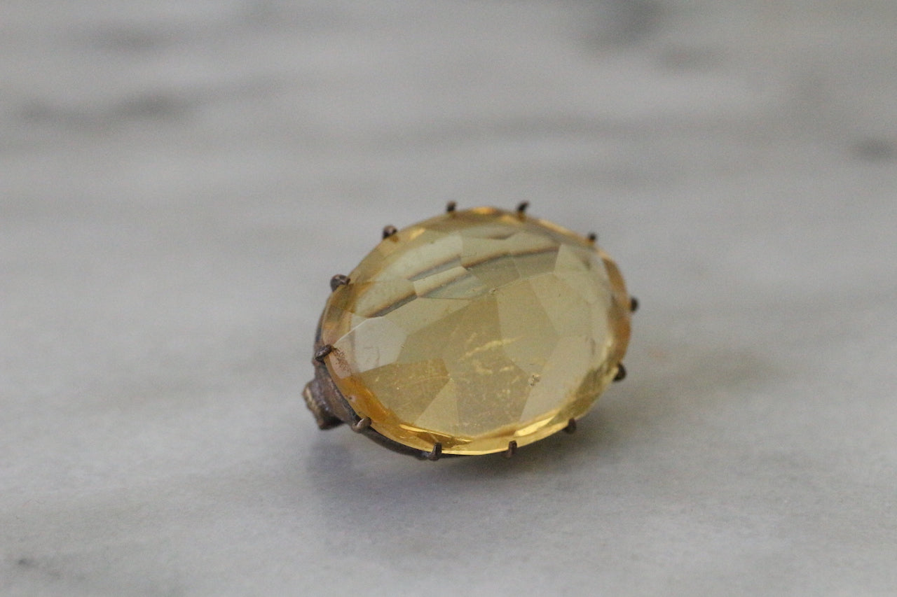 Antique Victorian Yellow Citrine Glass Faceted Oval Brooch Pin